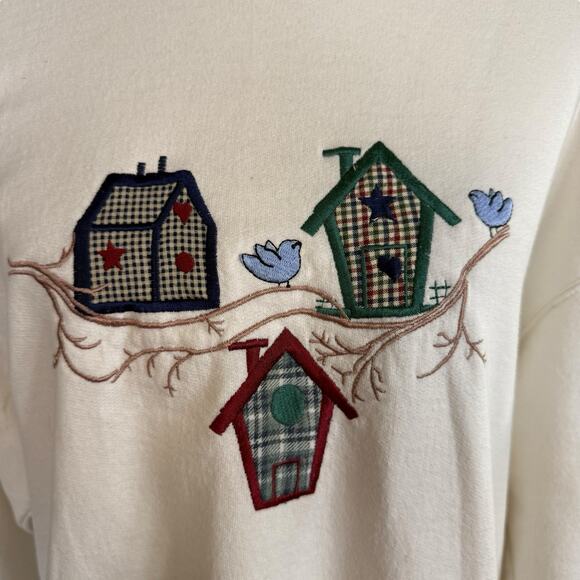 Vtg 90s Y2K Birdhouse Sweatshirt Jerzees Grandmacore Granny core - Picture 2 of 12